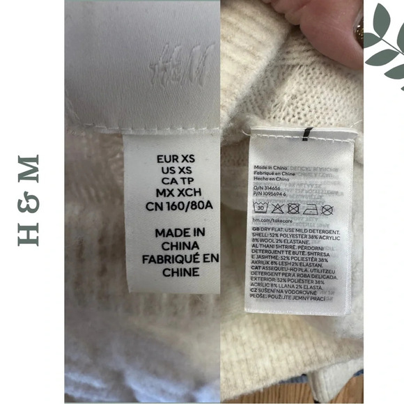 🛍️3/$40 H & M Long Sleeve Crew Neck Cable Knit Sweater Cream Size Extra Small - Picture 6 of 6